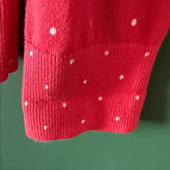 Lands' End Coral & White Polka Dot Womens XL/18 Knit Cardigan Classic Preppy - Picture 7 of 9